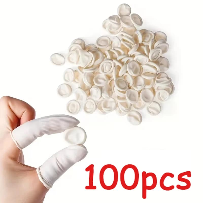 100 disposable finger gloves, rubber gloves, anti-static latex anti-slip gloves, finger tips protectors, finger and thumb gloves.