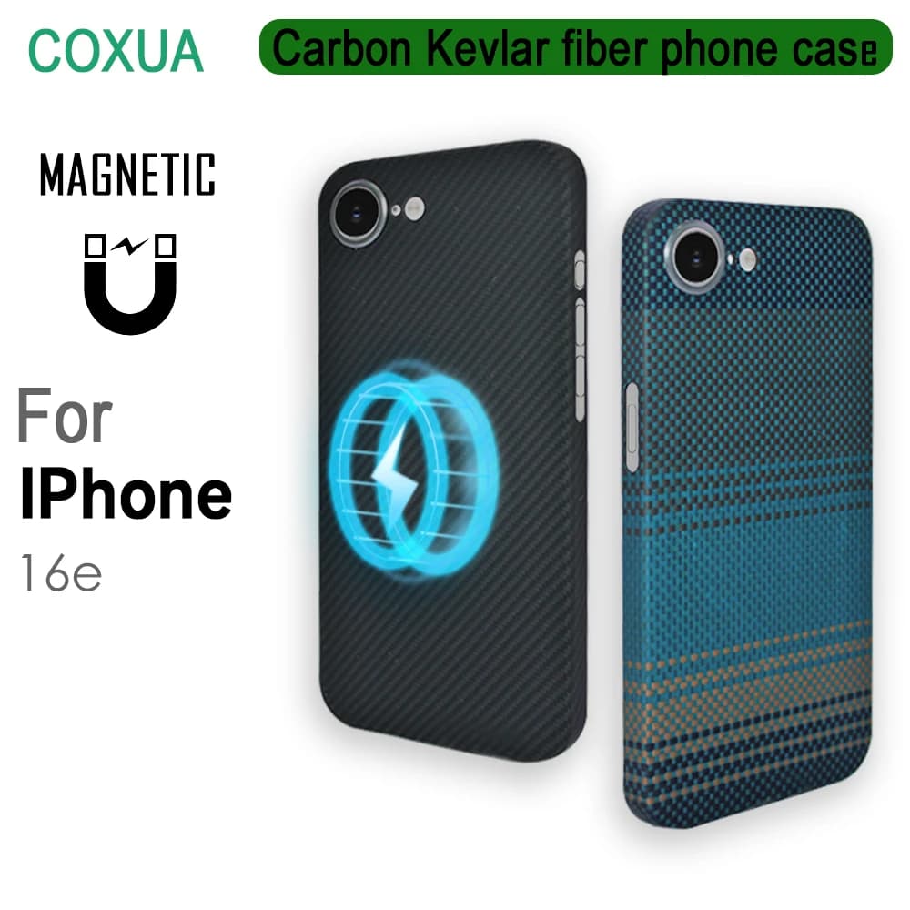 Custodia 100% Kevlar in Fibra di Carbonio Aramidica per iPhone 16e, Cover di Lusso Magsafe Magnetica Ultra-Sottile