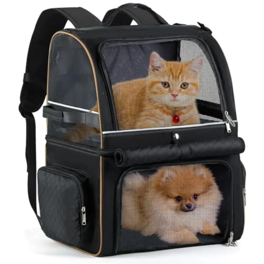 Zaino Trasportino Doppio per 2 Gatti, Zaino Trasportino a Doppio Scomparto per Due Gatti Piccoli o Un Gatto Medio