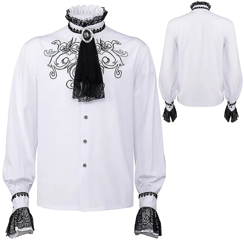 Men's Victorian Shirts Dolcevita Sacerdote Men's Costume Noble Increspature medieval lace tie Jabot gothic cosplay shirt Top Steampunk