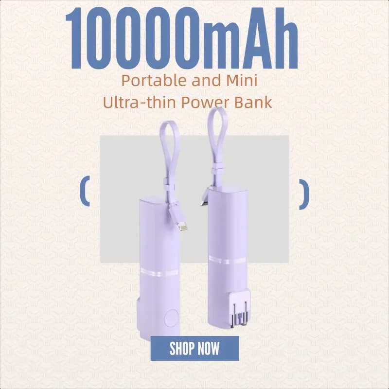 Power Bank with Built-in Plug Ultra-thin Compact Portable Mini Size with Built-in Cable Fast Charging Mobile Power Supply