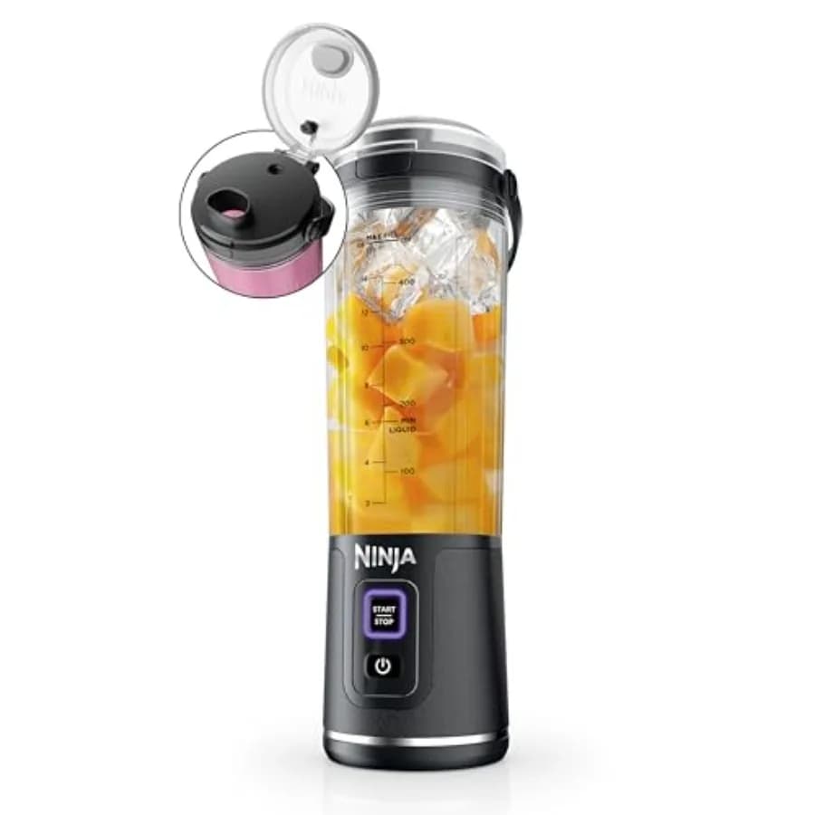 Frullatore Portatile Senza Fili 18oz Nero Metallizzato per Frullati e Smoothie, Senza BPA, Coperchio Antigoccia, Beccuccio, Ricaricabile USB-C, Lavabile in Lavastoviglie
