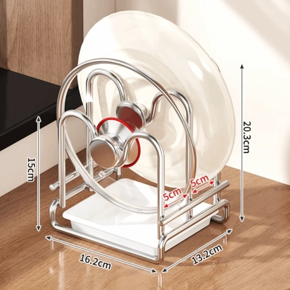 Multi-Layer Pot Lid Rack Stainless Steel Space Saving Chopping Board Organizer Rustproof with Drainage Tray Cutting Board Holder