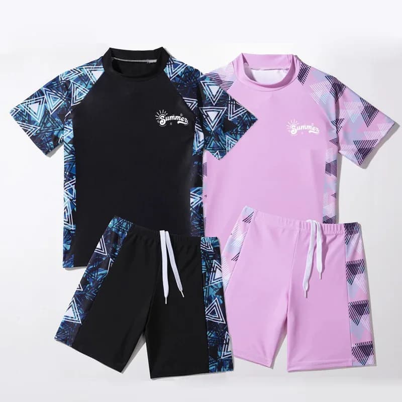 Costume da Bagno per Bambini e Bambine, Set da Surf a Rapida Asciugatura, Maniche Corte e Pantaloncini, 2 Pezzi