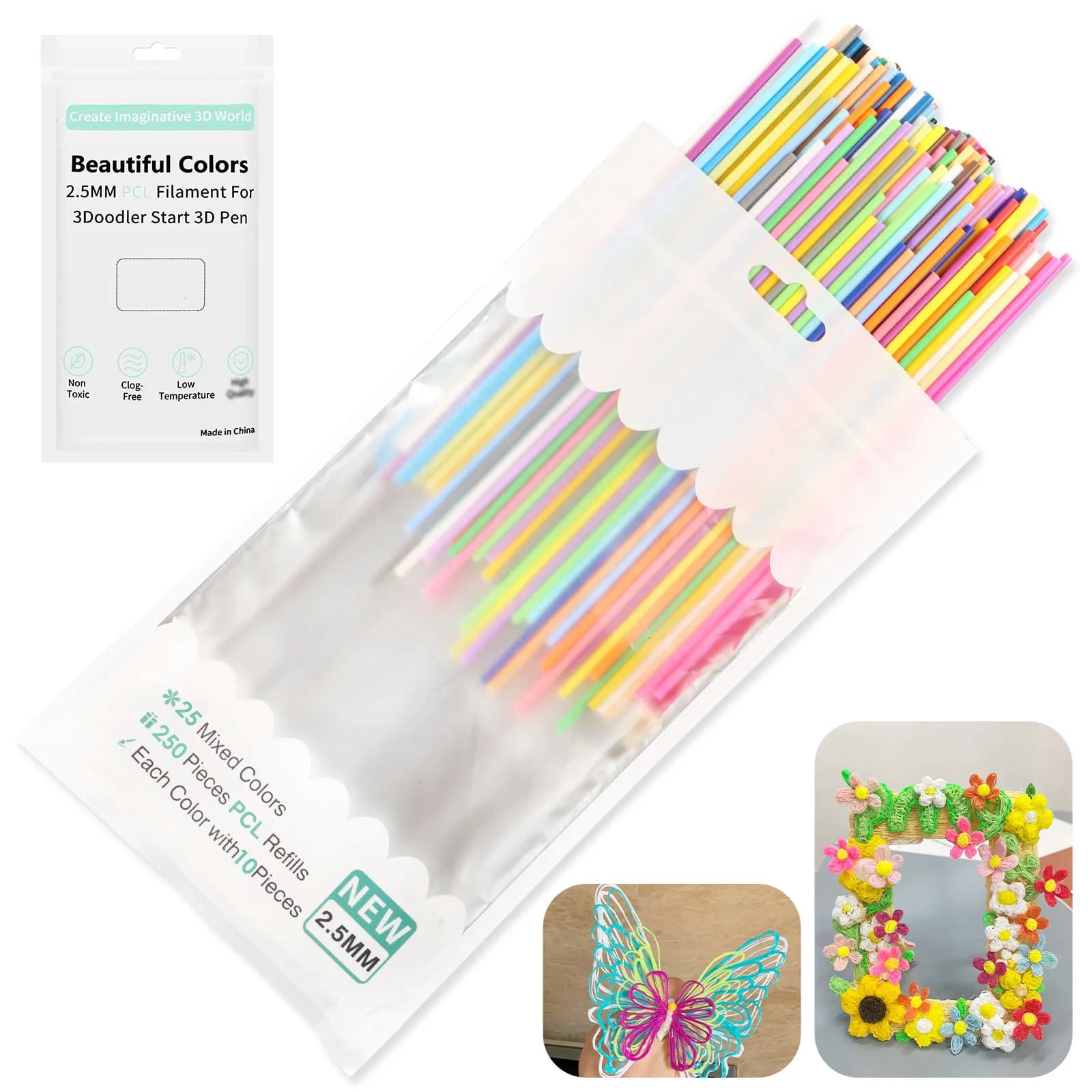 300/160 Parts 32 3D Pen Refill Colors Compatible with 3Doodler Start+ 2.5mm Printer 3D Doodler Pen Charging Packages for Children