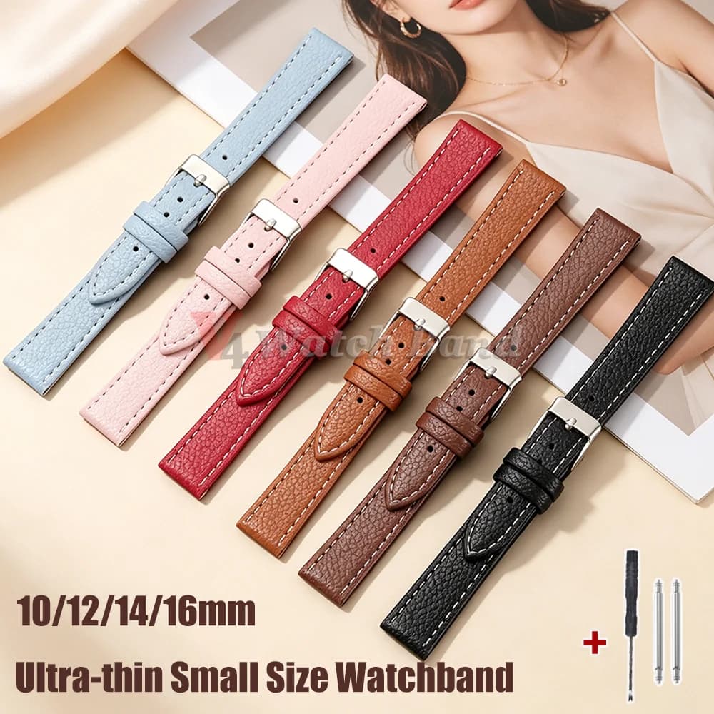 10mm 12mm 14mm 16mm Ultra-thin Leather Watch Strap Vintage Cowhide Watch Band Women Straps Replacement Mini Bracelet Wristbelt