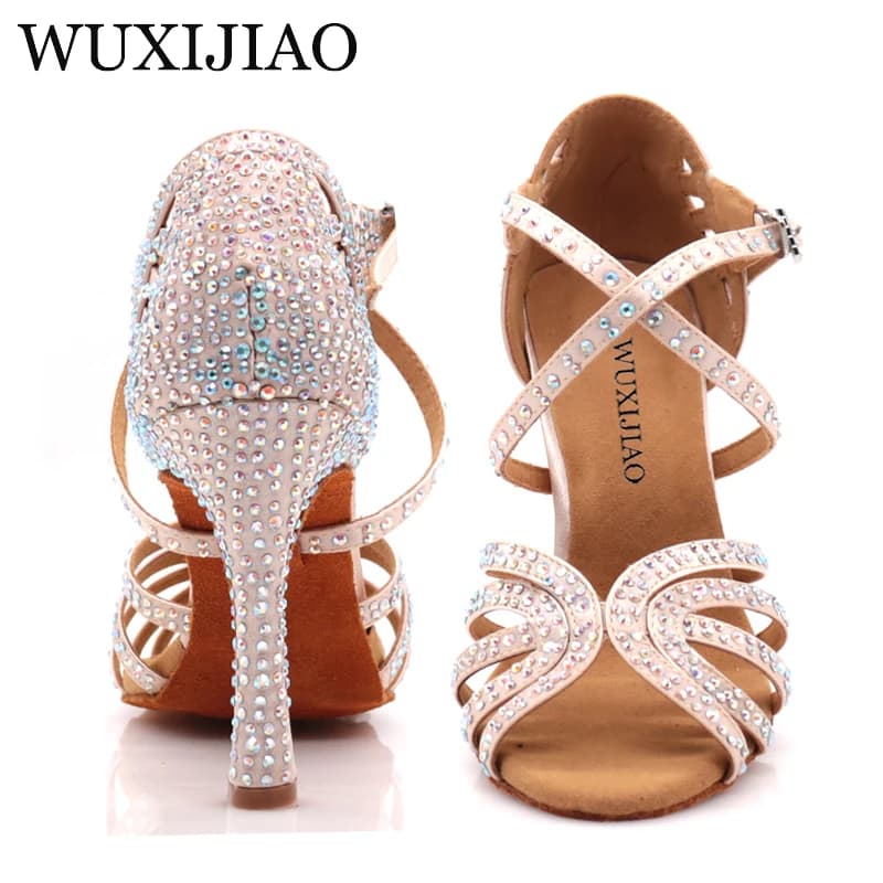 WUXIJIAO Scarpe jazz Scarpe da ballo latino scarpe casual da ragazza salsa latina femminile pelle bronzo argento