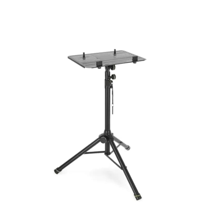 Supporto per Laptop con Perni di Fissaggio Regolabili per Uso su Scrivania, Costruzione in Lega di Alluminio, Finitura Nera, Regolazione Ergonomica dell'Altezza