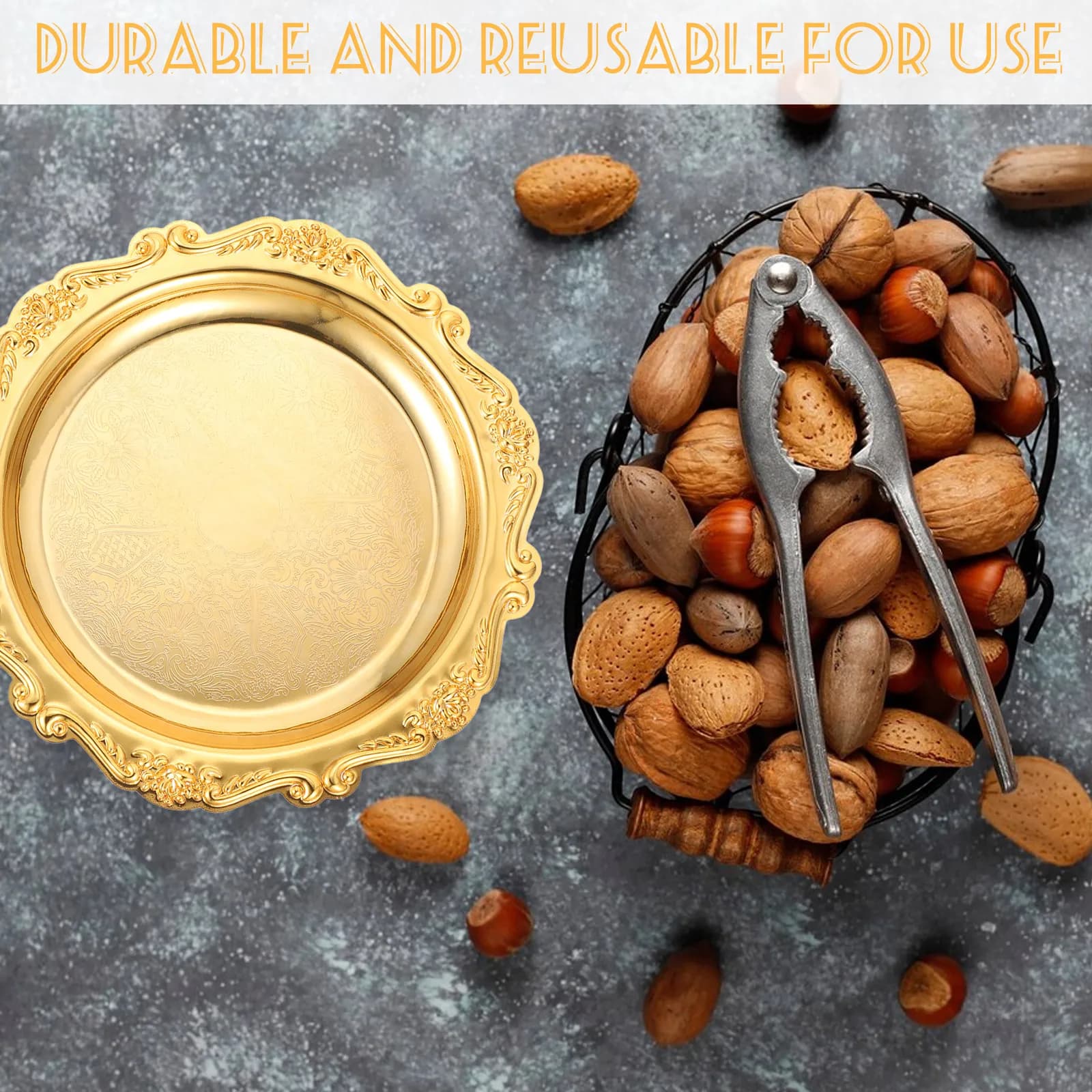 Piatto per Frutta in Metallo Robusto Stile Europeo, Vassoio per Snack, Porta Caramelle e Dessert, Espositore per Frutta Secca per Compleanni
