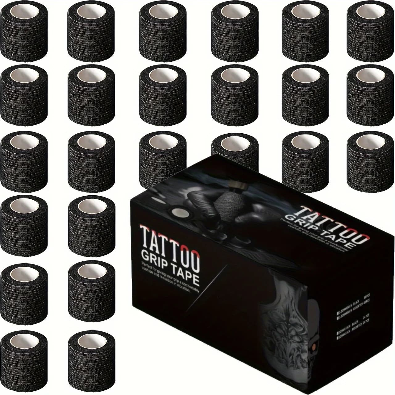 3/6/12/24/48 PCS Tattoo Grip Cover Wrap Disposable Black Bandage For Tattoo Grip Bandage Machine Tape Tube Accessories