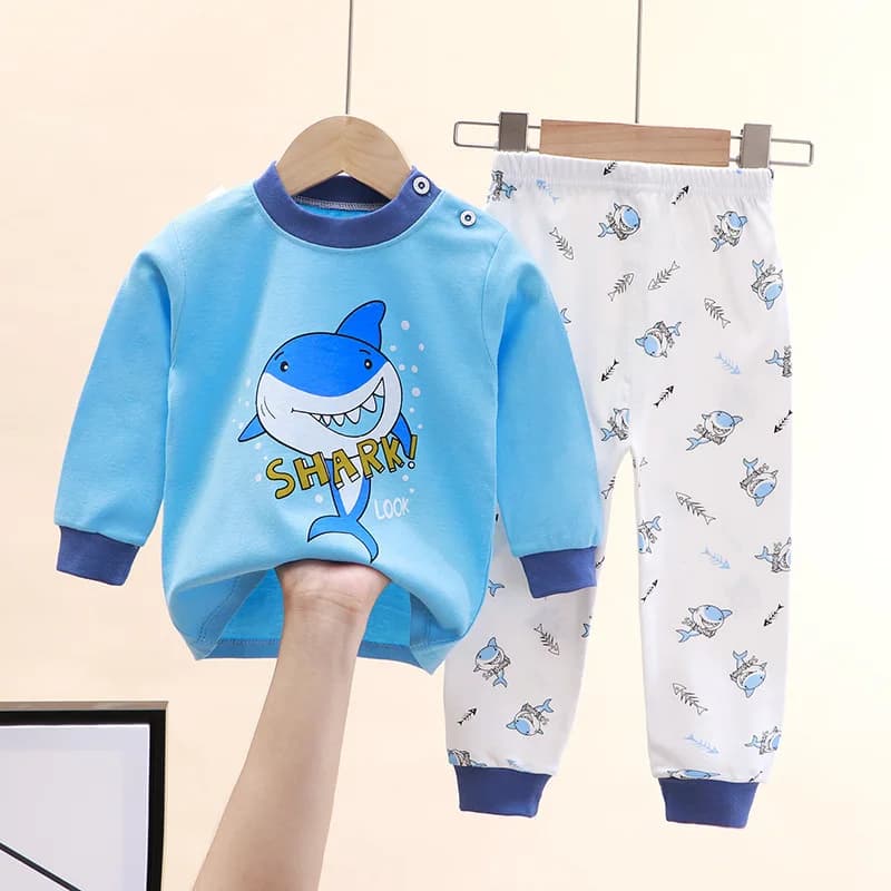 Bambini Ragazzi Ragazze Pigiama caldo in puro cotone T-shirt a maniche lunghe simpatico cartone animato + pantaloni Set di abbigliamento intimo autunnale per bambini