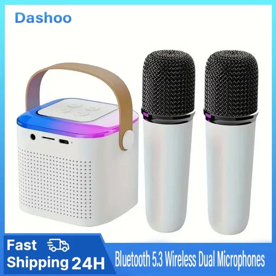 Dushoo Mini macchina per karaoke portatile Altoparlante Bluetooth LED adatto per feste di famiglia di compleanno per ragazze e ragazzi Microfono
