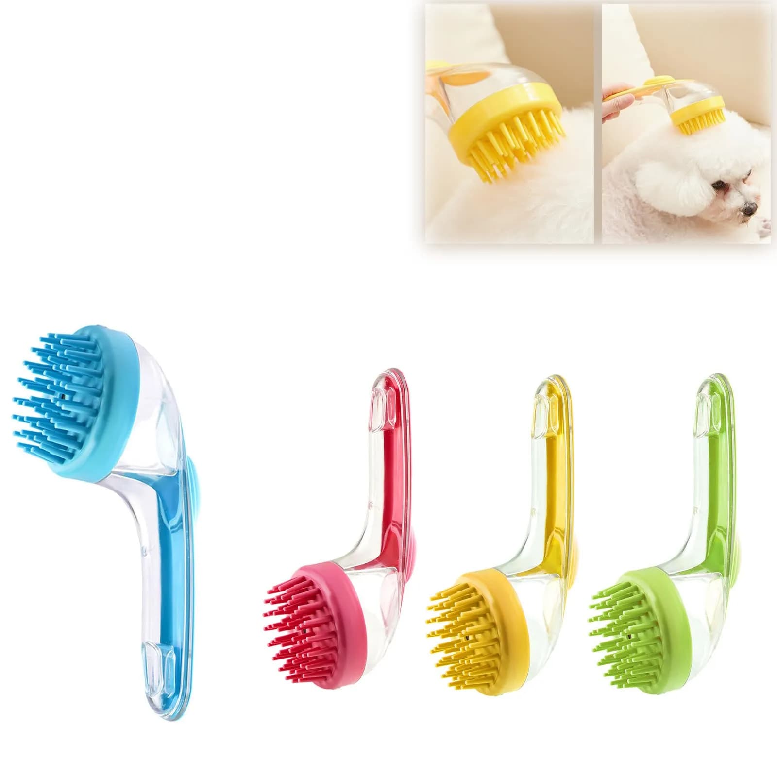 1pc spazzola da bagno per animali domestici manico lungo in Silicone morbido con Dispenser di Shampoo massaggio delicato per toelettatura e pulizia di pellicce e capelli
