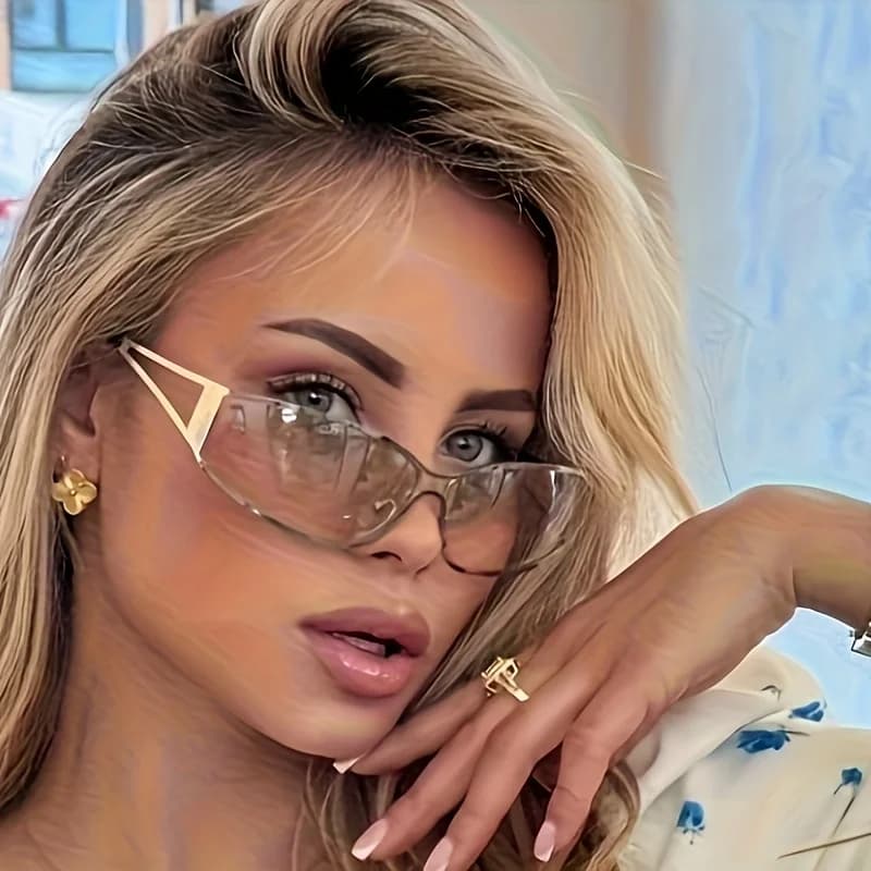 Fashion Rimless Rectangle Sunglasses for Women Men Gradient Lens Metal Frame Shield Shades Luxury Designer Style Eyewear for Driving Travel Outdoor