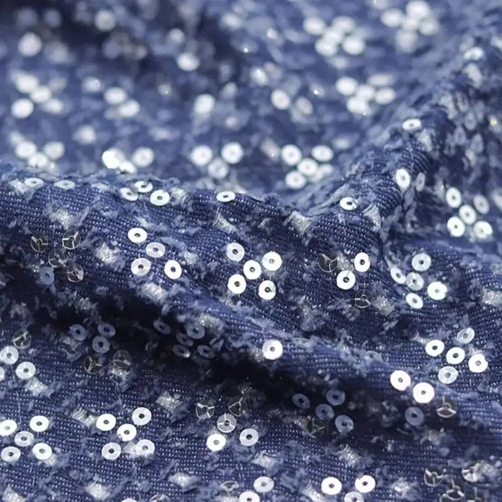 Non Elastic Cotton Washed Denim Fabric Embroidered Sequins DIY Autumn And Winter Denim Jacket Clothes