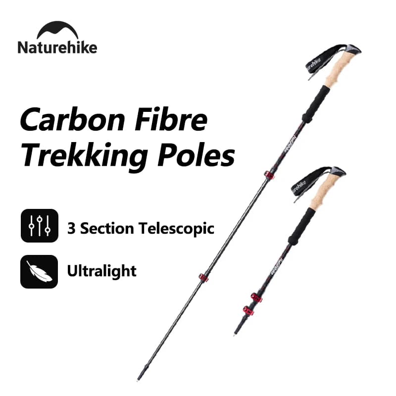 Naturehike Trekking Sticks, 1 Piece, Carbon Fiber, Foldable, Telescopic, Hiking Sticks