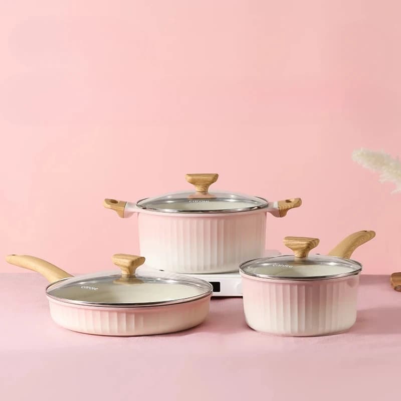 Set di padelle per fornelli a induzione e gas Padella antiaderente Padella per mescolare Wok Collezione da cucina in 3 pezzi per una versatile e sana