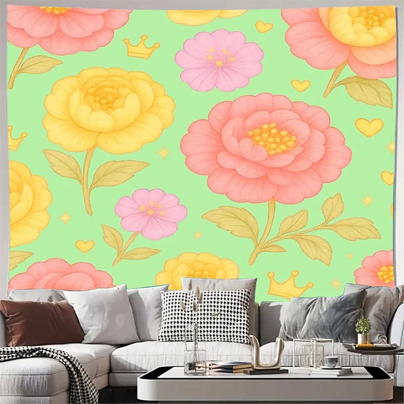 Floral Tapestry Wall HangingBoho Aesthetic Room DecorBotanical Wall ArtNature Inspired Home DecorLarge Wall HangingBedroom Decor