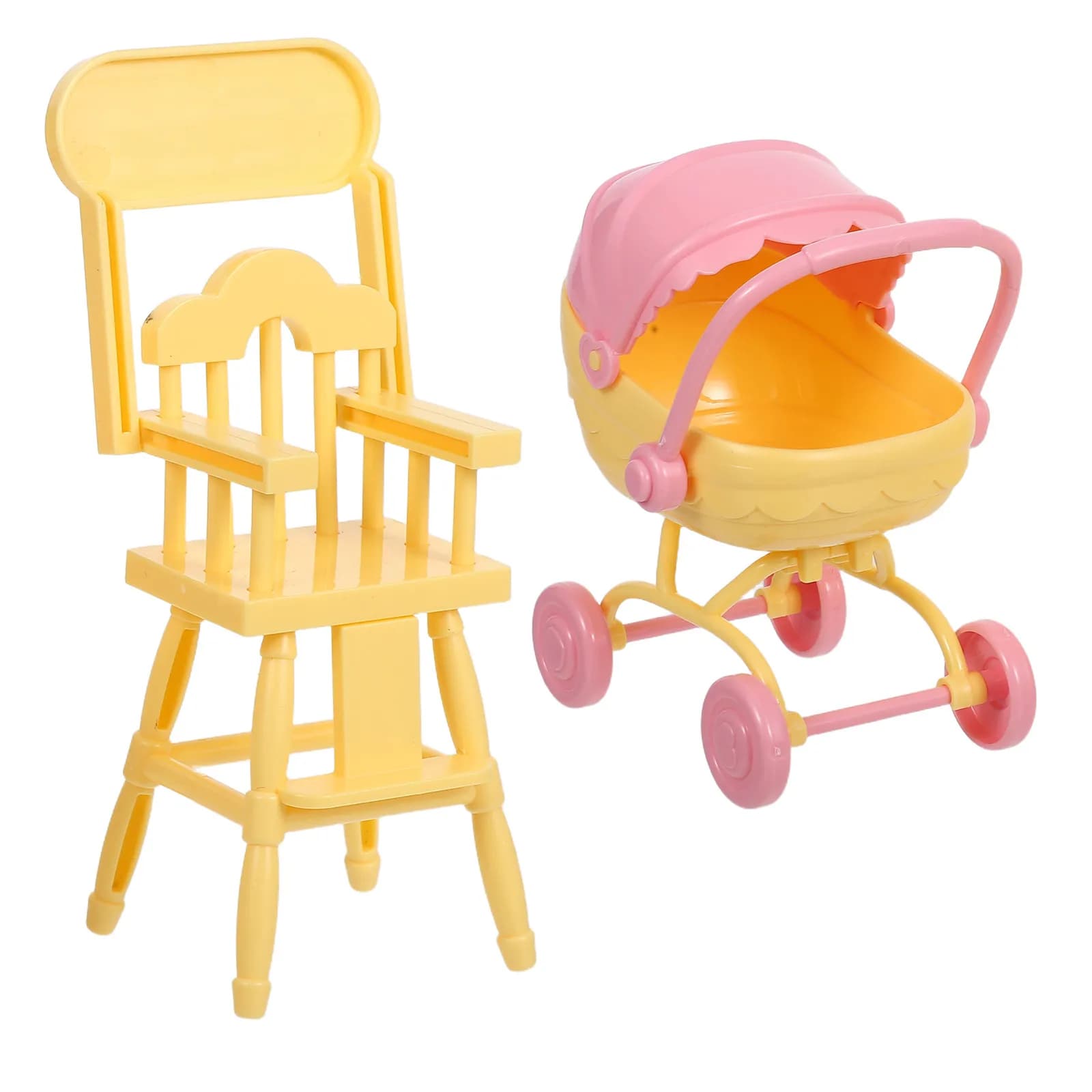 1Set Miniature Baby Stroller Highchair Nursery Dollhouse Accessories Simulation Plastic Infant Carrier Furniture Pretend Play