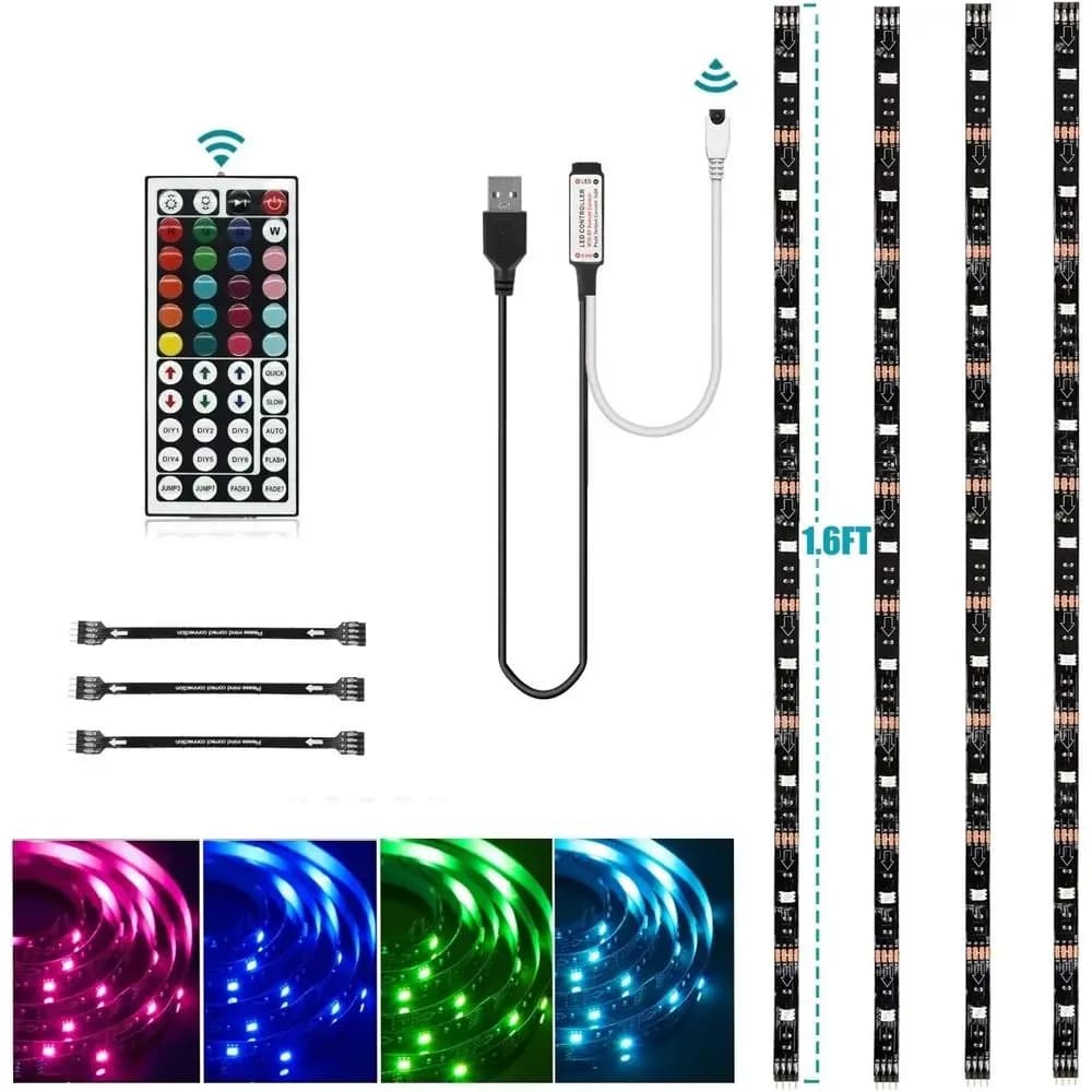 RGB LED Strip Lights Kit: 4 Pre-Cut 1.64ft/6.56ft, Color Changing TV Backlights, Remote Included, Ideal for TVs, PCs, Monitors,