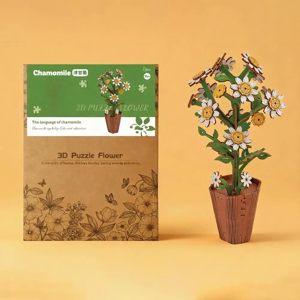 Puzzle 3D in Legno, Set di Costruzioni Floreali Fai-da-Te, Kit Artigianale con Blocchi per Comporre Fiori, Regalo per San Valentino e Compleanno