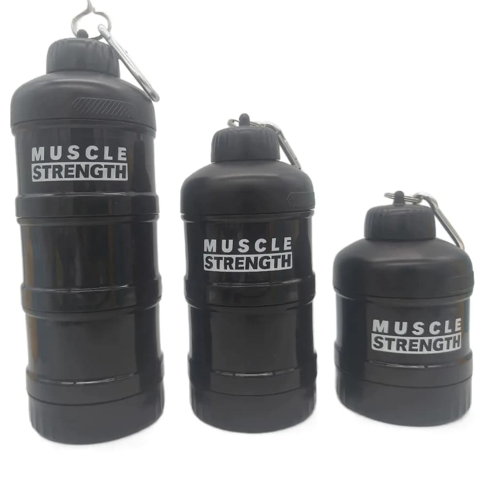 1/2/3 layer portable protein powder box with funneled mountaineering buckle supplement powder box for the Fitness layer bottle handle