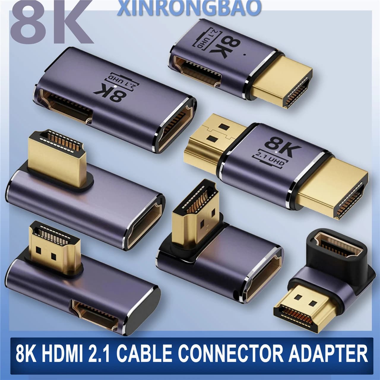 HDMI 8K 270 compatible cable connector adapter 90 degree angle 2 pieces male-female converters 3D Extender cable adapter