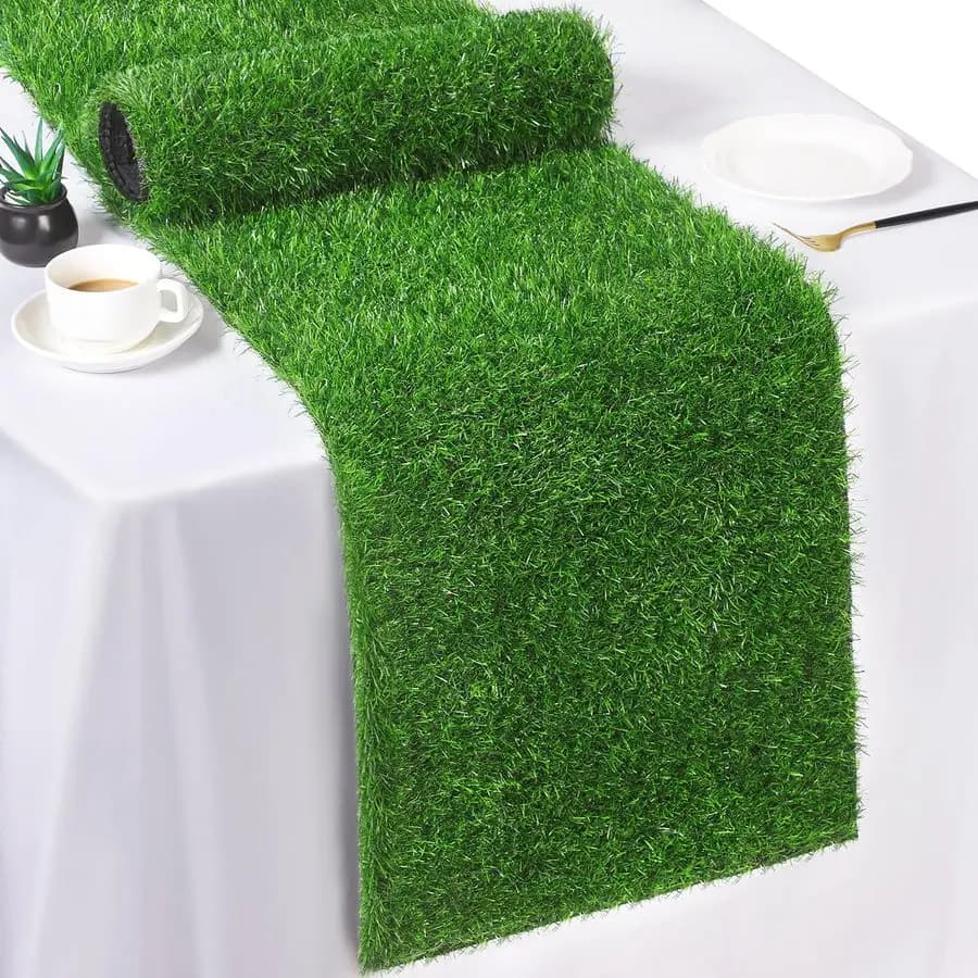 Table Runner in Synthetic Grass 12 x 120 Inches, Green Carpet for Spring and Summer Table Decorations