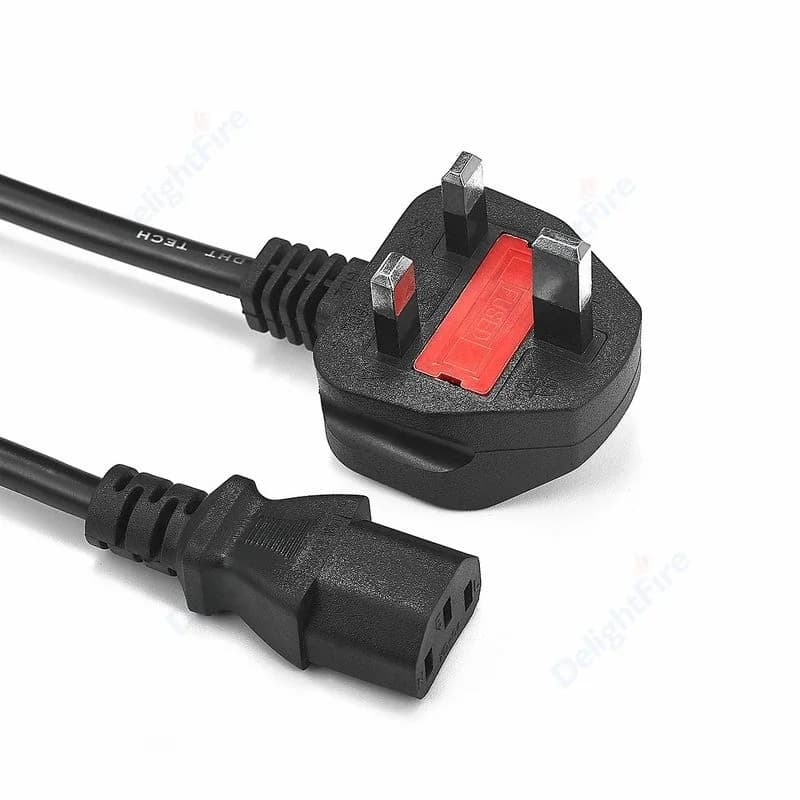 UK power cord with IEC C13 plug, desktop PC extension, monitor, 3D printer, LCD TV, 1.5 m (5 feet), 18AWG
