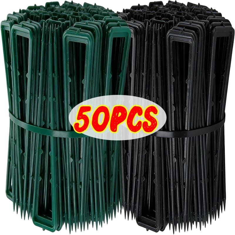10-50 pz. Picchetti a U in plastica con punta, per giardino, paesaggistica, barriere anti-erbacce, attrezzi per prato e giardino