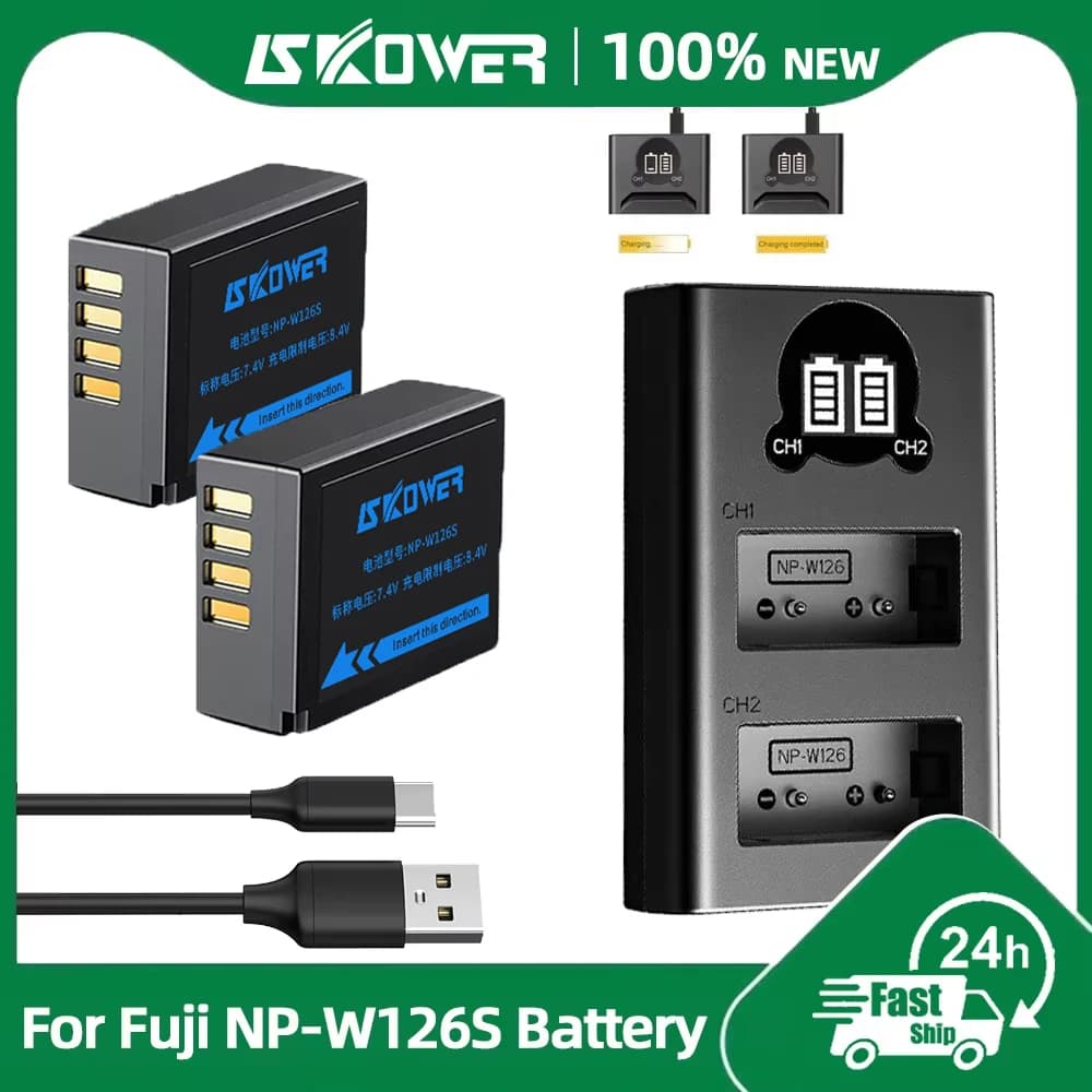Batteria NP-W126S per fotocamera fujifilm X-A1/E2/T1/2/T3/T10/T20/T30/T30 II/T100/T200/T50 X-Pro1/Pro2/Pro3 XS-10 X-T50 Caricatore doppio