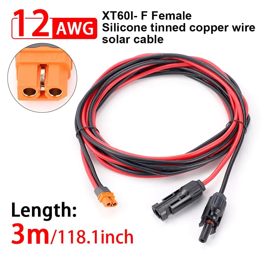100CM 200CM 300CM XT60I-F adattatore al cavo di prolunga del connettore solare Connettore impermeabile 12AWG Cavo di ricarica del pannello solare