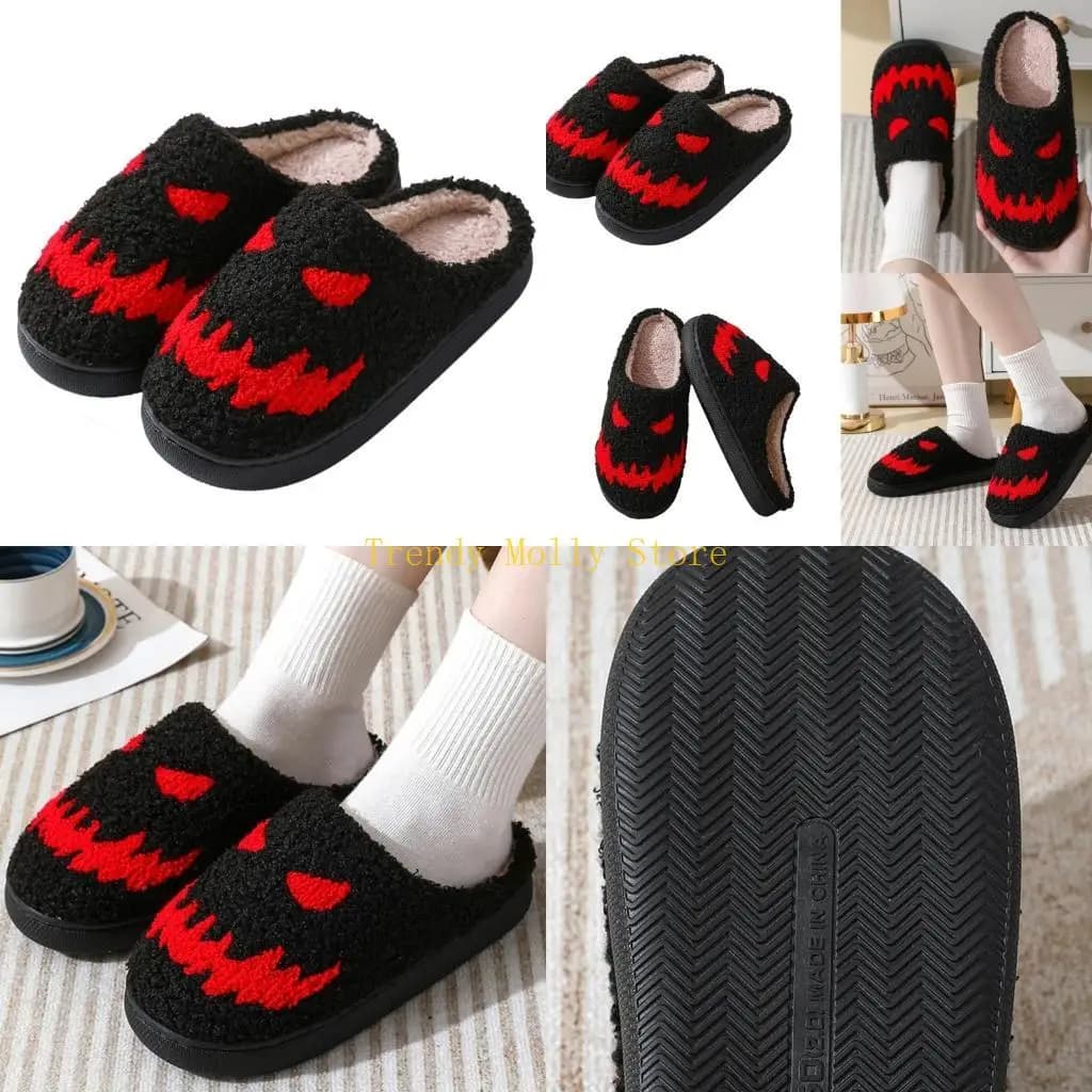 N5KB Halloween Slippers Plush House Indoor Outdoor Slippers Novelty Funny Slippers
