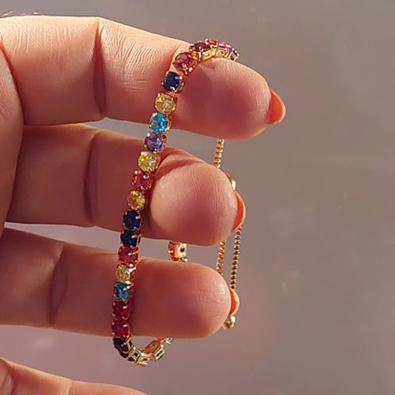 Braccialetto da Tennis regolabile per donna regalo di natale 4*4mm arcobaleno zircone colore oro rosa gioielli da donna braccialetto H056