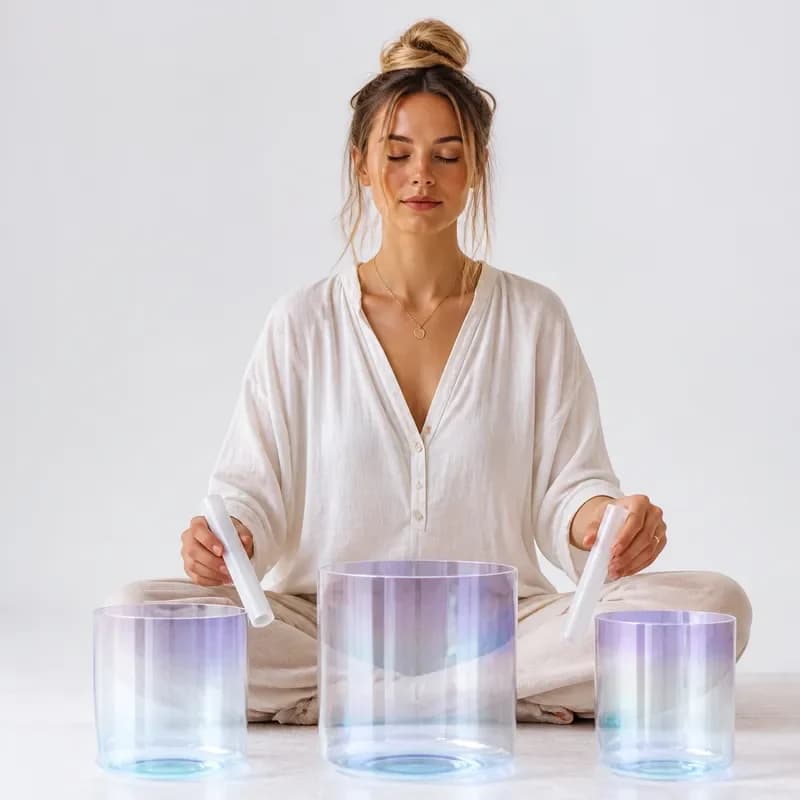 STAR LIN KUP 7 Chakra Clear Quartz Crystal Singing Bowl with Mallet for Sound Healing Meditation Yoga Therapy Lavender Sea