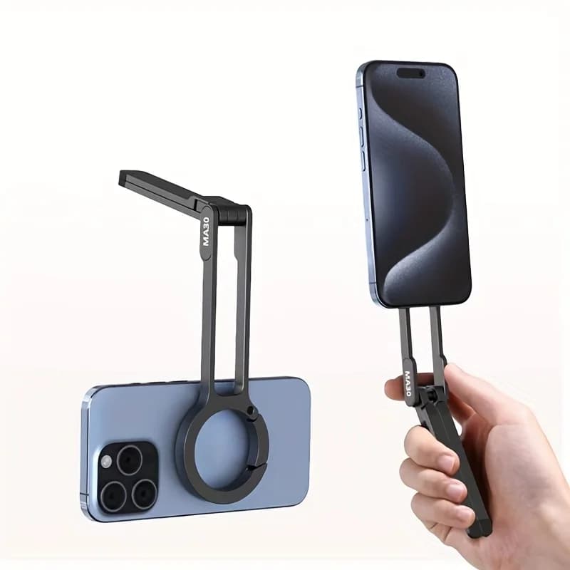 2025 Magnetic Selfie Phone Stand with Spring Clip – Portable 360° Rotatable Tripod for Desktop & Live Streaming