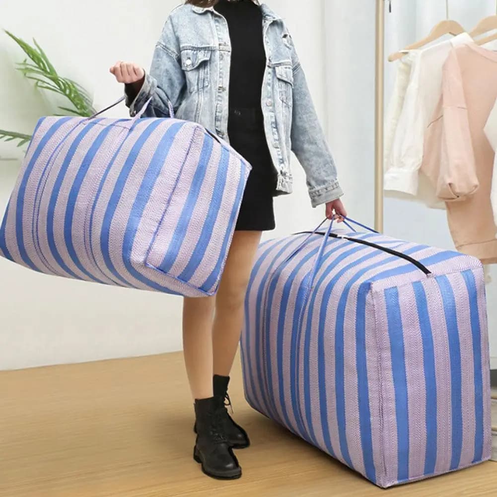 Borsa per Traslochi Grande 75L-230L, Borsa di Stoccaggio in Nylon Blu e Bianco Rinforzata, Borsa Impermeabile per Viaggi in Auto e Traslochi