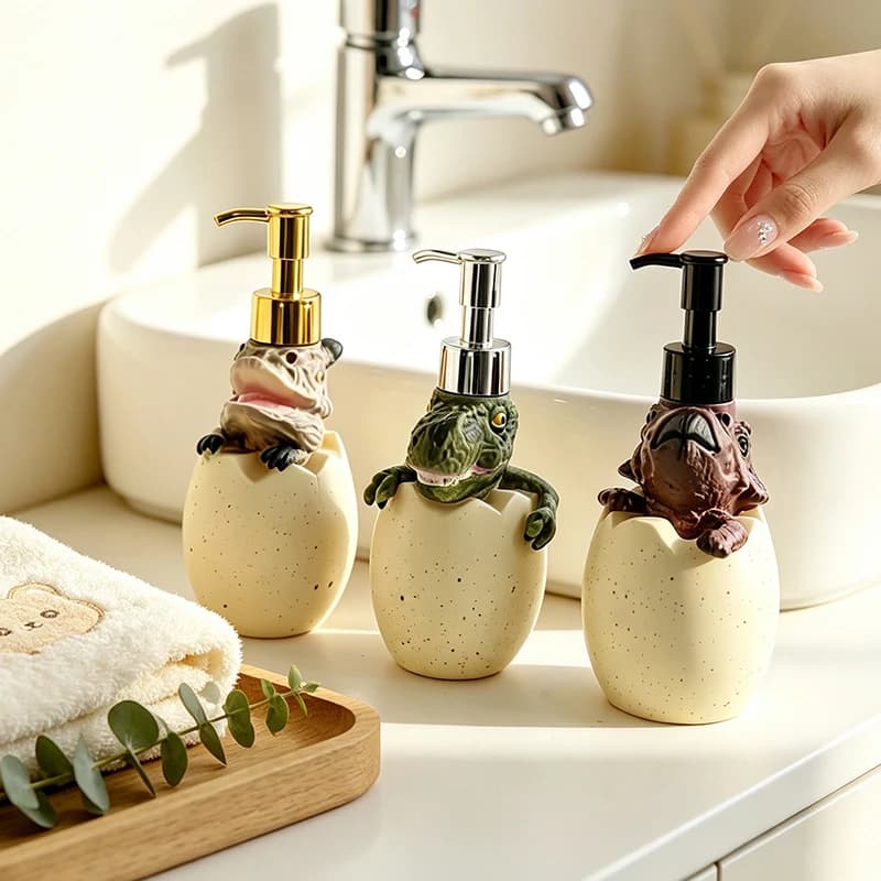 Cute Dinosaur Egg Liquid Soap Dispenser Decorative Figurine for Bathroom Sink Countertop Kids Room and Kitchen Home Decor
