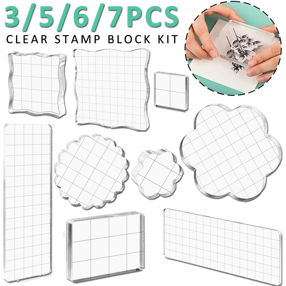 Flower Circle Shape Clear Acrylic Stamp Block Kit With Grid Lines DIY Scrapbooking Clear Photo Album Decorative Handmade Tool
