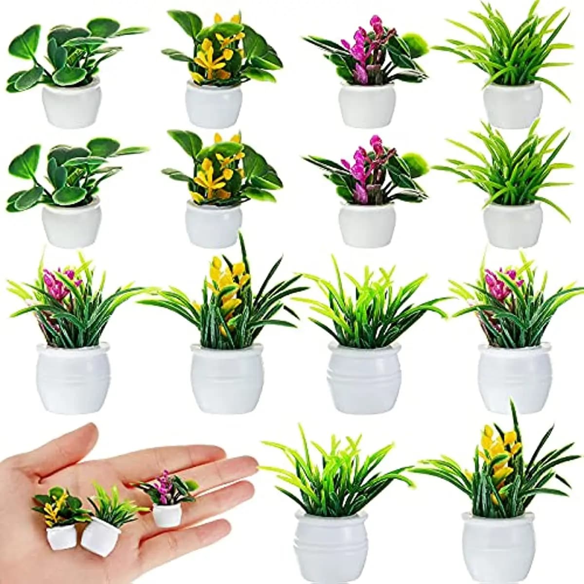 Doll house plant, miniature bonsai plant, mini pot plant, flower pattern, small toy box decorative green fake