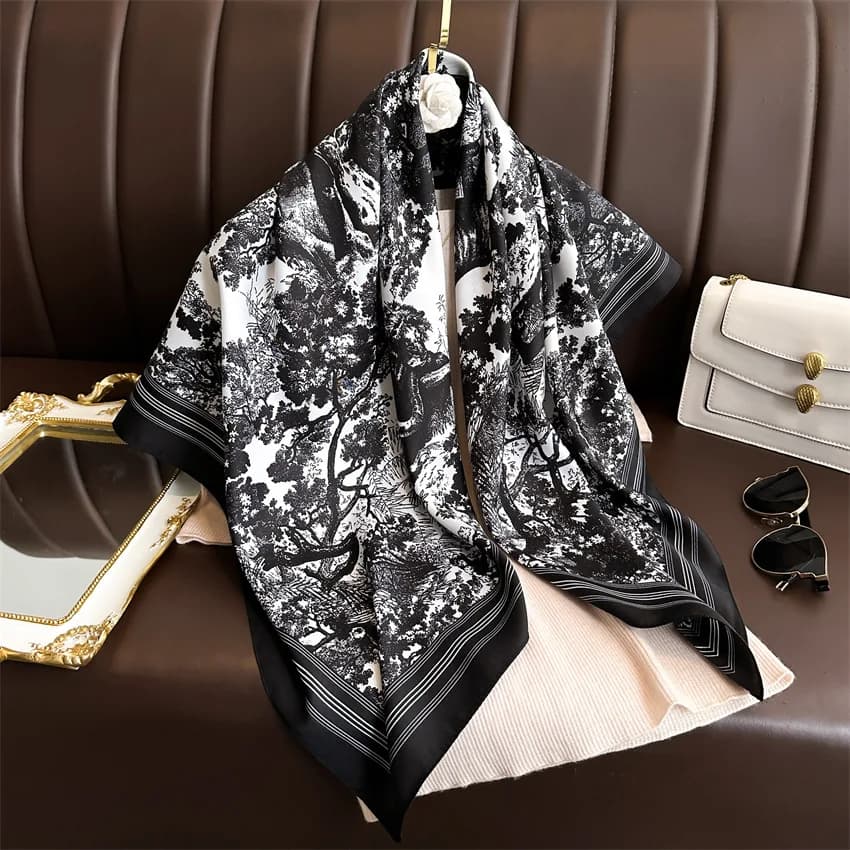 Women's spring scarf, luxury design, polyester material, smooth scarf, soft beach shawl, 90x90 cm