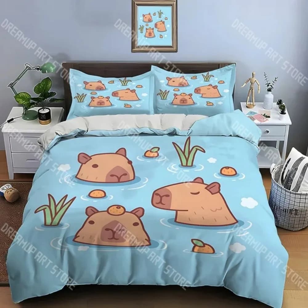 Fashion Capybara Cute Cartoon Bedding Set Single Twin Full Queen King Size Bed Set Kids Bedroom Duvetcover Sets Bed Sheet Set