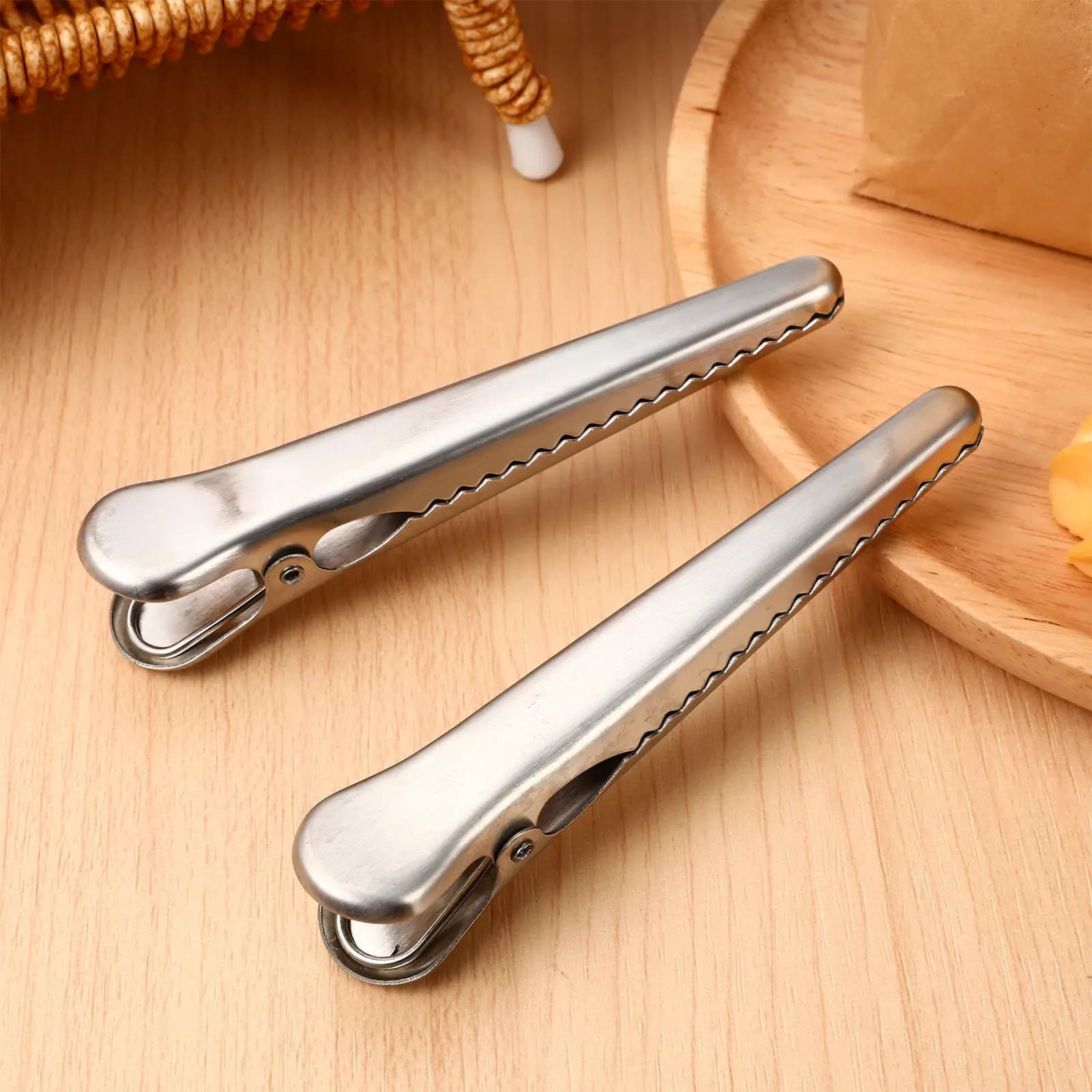 6 Pezzi Clip Sigillanti per Alimenti in Acciaio Inossidabile Ecologico, Morsetti Ermetici per Sacchetti Snack, Contenitori di Polveri, Patatine, Sale, Avena