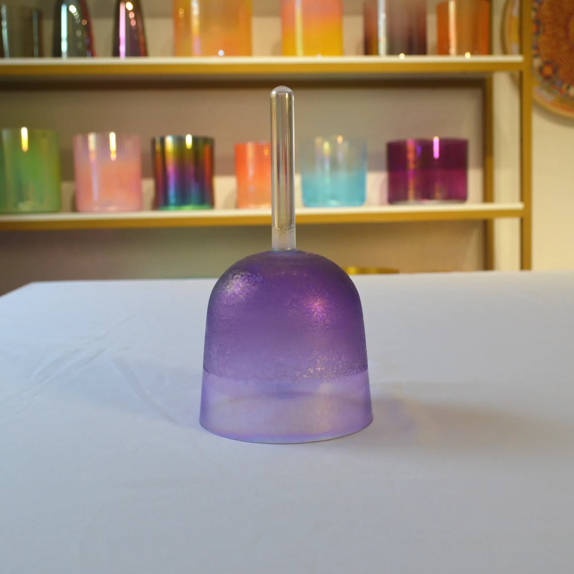 HF Sound Healing Cosmic Light Purple Handheld Crystal Singing Bowls with Ice Flower Meditation Handle Quartz Crystal Sound Bowls