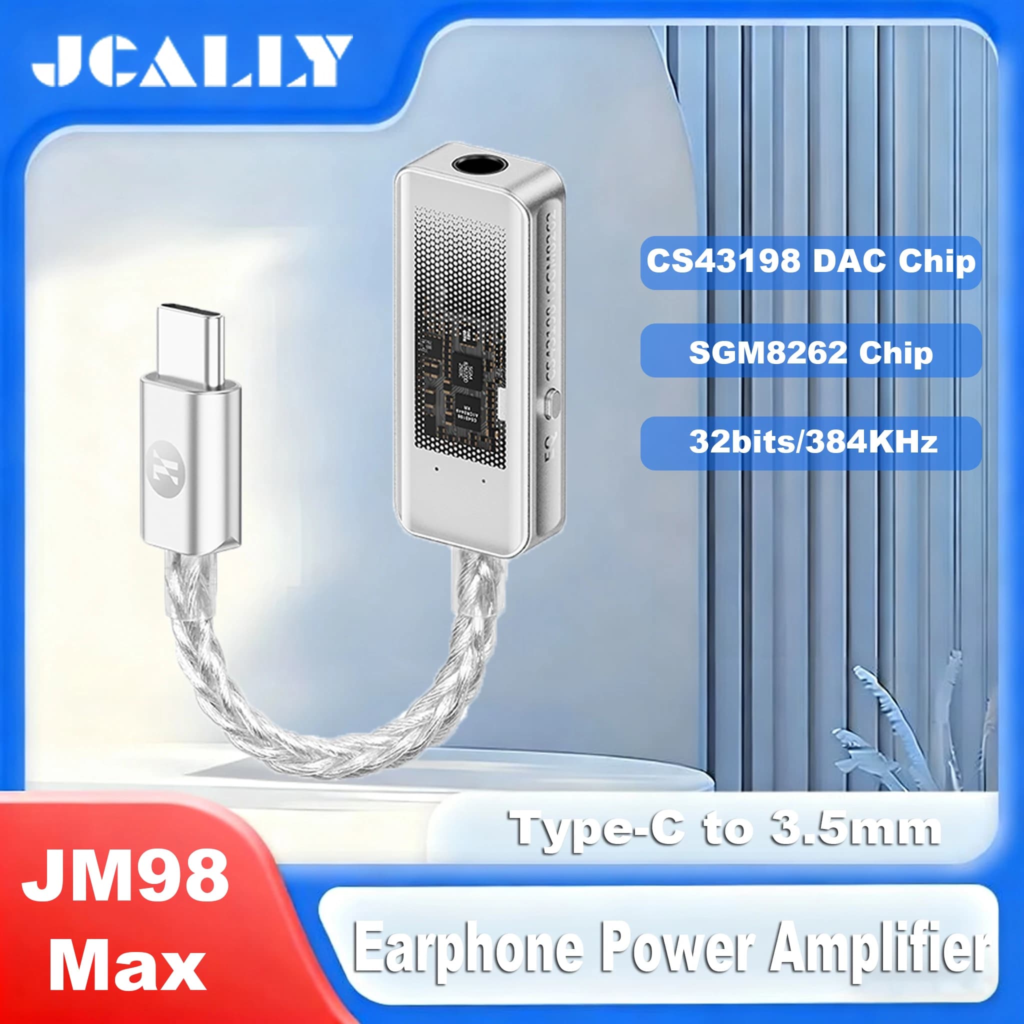 Amplificatore per Cuffie JCALLY JM98Max Aggiornato per iPhone e Xiaomi, Cavo Adattatore USB-C a 3.5mm con Decodificatore Dual-Chip CS43198