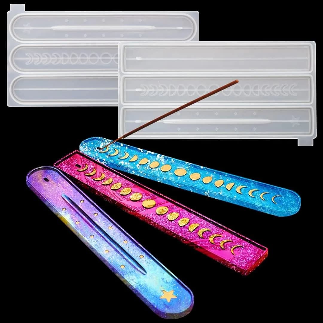 Stampi in silicone con base per bastoncini di incenso Luna Moon fai-da-te per gesso fatto a mano epossidico Sun Star porta incenso stampo per colata decorazioni per la casa