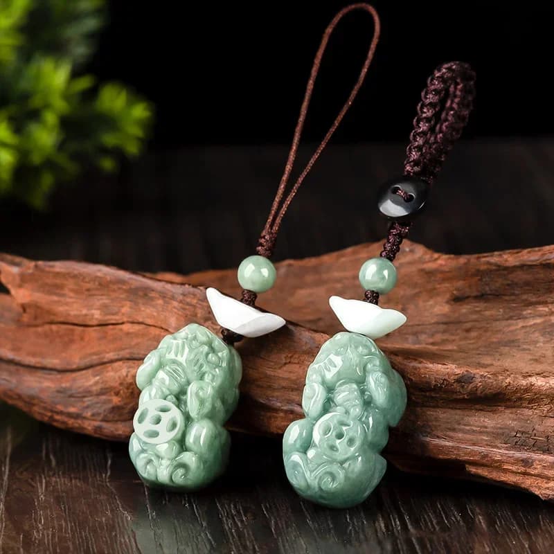 Burmese Emerald Pixiu Yuanbao Phone Chain Keychain Gift Jade Necklace Jewelry Natural Green Amulet Charms Carved Men Jadeite