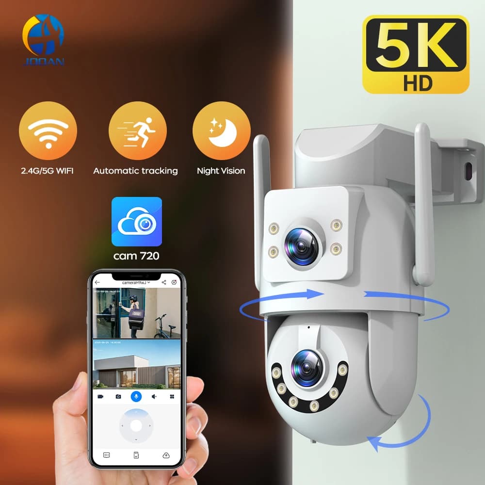 Jooan 5K 8MP Doppia Lente Doppio Schermo Telecamera IP Wifi PTZ Telecamera Esterna AI Auto Tracking CCTV HD Audio Video Sorveglianza