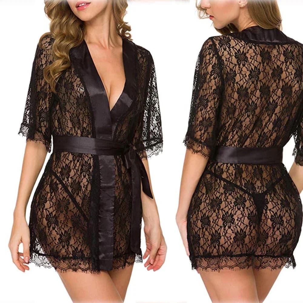 Sexy night shirt for women transparent nightdress in lace neckline deep mesh night shirt exotic lingerie erotic dress Sexy Lingerie erotica