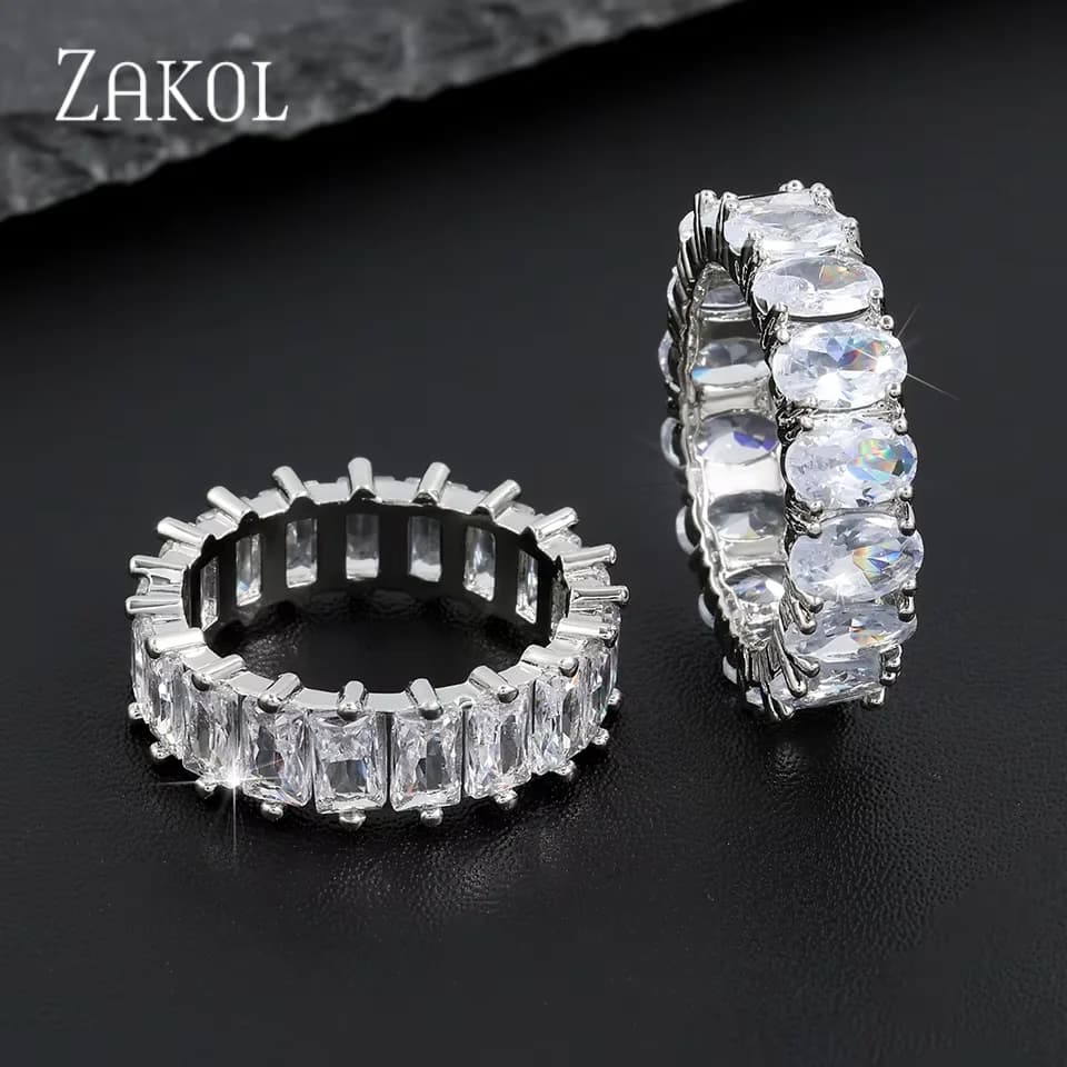ZAKOL Anelli di fidanzamento di lusso alla moda con zirconi cubici per le donne, anello nuziale quadrato con cristalli marquise, regalo di gioielli per feste